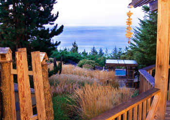 Photo from Guest Hall deck of sea grasses, spa and ocean